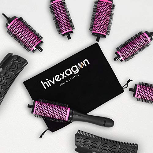 Hivexagon Round Hair Brush Set with Detachable Barrels Styling Tool,6 Barrels 1 Handle 6 Clips,3 Barrel Sizes - Small Medium Large