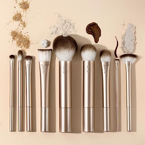 REAL TECHNIQUES Au Naturale Makeup Brush Kit, For Foundation, Powders, and Concealers, Premium Quality Face Brushes, 9 Piece Set, Gold