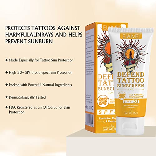 Premium Tattoo Care Sunscreen - Defend Tattoo Sunscreen SPF 30+ Tattoo Sun Protection - UVA/UVB Sun Rays Protection, Tattoo Aftercare Sunscreen L