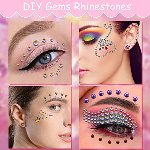 Face Gems-Face Jewels, 8 Sheets Eye Body Face Gems Jewels Rhinestones Stickers, Self-Adhesive Gems for Crafts, Stick on Gems for Body Art Eye Nai