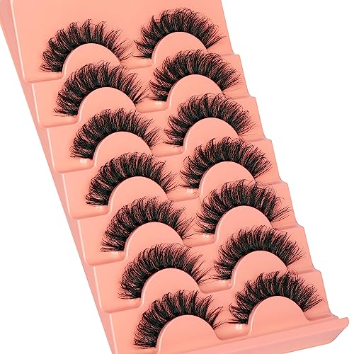 False Eyelashes Cat Eye Lashes 14mm DD Curl Russian Lashes Natural Strip Lashes Fluffy Eyelashes Russian Strip Lash Volume Fake Lashes 7 Pairs by