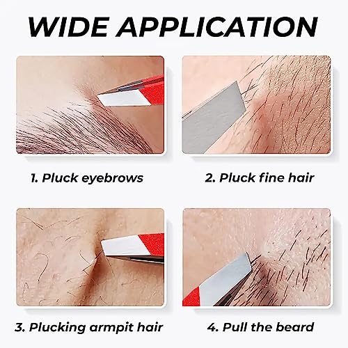 OCBA Tweezers for Facial Hair Women & Men for Precise Grooming of Eyebrows - Professional Stainless Steel Red Color Coated Eyebrow Tweezers for I