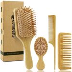 Combetter Natural Bamboo Hairbrush Set - Get Smooth, Shiny, and Healthy Hair with Reduces Frizz and Promotes Hair Growth, Eco-Friendly Wooden Hai