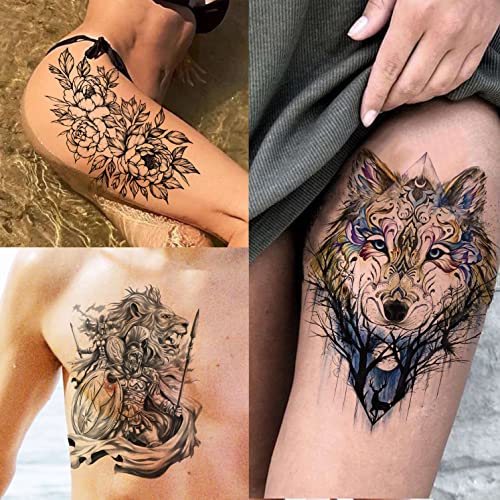 EGMBGM 53 Sheets Large Realistic Tiger Dragon Lion Owl Temporary Tattoos For Women Thigh Men Arm Adult, Half Sleeve Halloween Skull Fake Tattoo S