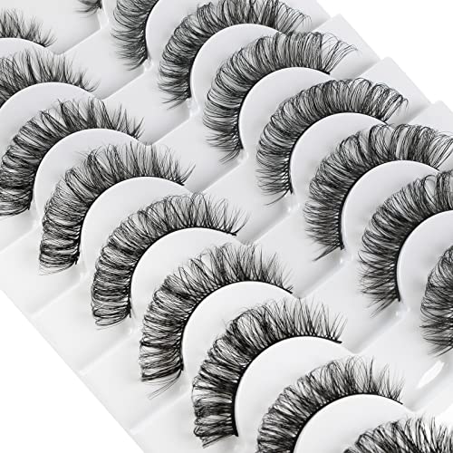 Glowingwin Cat Eye Lashes Natural Look Russian Strip Lashes D Curl Wispy Fluffy Russian Strip Lashes Hybrid Lashes 10 Pairs Pack Fake /False Lash