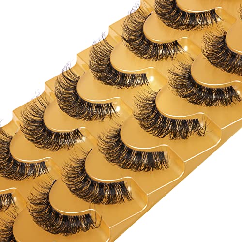 JIMIRE Cat Eye Eyelashes Natural Lashes Fluffy 15mm 3D Clear Band Faux Mink Lashes Fake Lashes 8 Pairs Pack