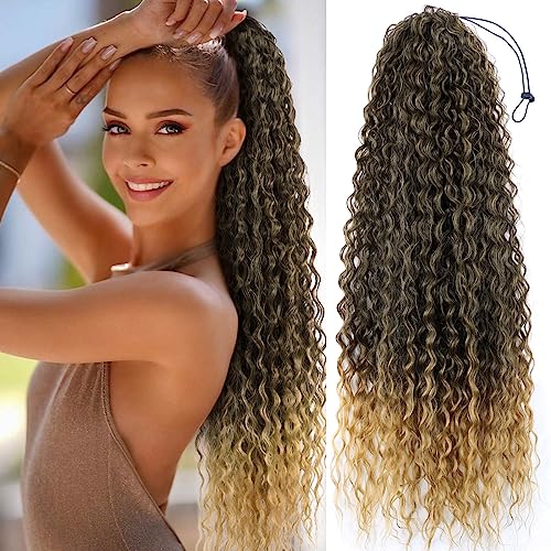 Drawstring Ponytail Extension, 30 inch Long Curly Ponytail Hair Extension Synthetic Hairpiece for Women(1B#, 30 inch)