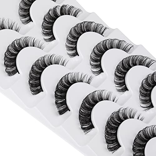 JIMIRE Cat Eye Eyelashes Natural Lashes Fluffy 15mm 3D Clear Band Faux Mink Lashes Fake Lashes 8 Pairs Pack