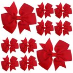 Sibba 10 Pieces Ribbon Hair Bows Alligator Clips Hairbows Barrettes 3 Inch Red Ponytail Holder Cheerleading Hairpin Christmas Valentine's Day Acc