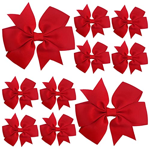 Sibba 10 Pieces Ribbon Hair Bows Alligator Clips Hairbows Barrettes 3 Inch Red Ponytail Holder Cheerleading Hairpin Christmas Valentine's Day Acc