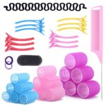 TOFYO Hair Rollers With Clips Velcro Rollers for hair volume 35 Pcs Hair Roller Kit (6 X 48mm 6 X 36mm 6 X 25mm, 12 Duckbill Clips, 1 Premium Pin