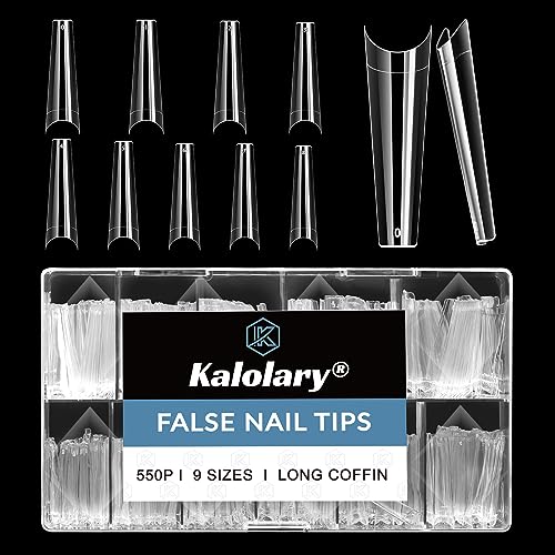Kalolary Clear Extra Long False Nail Tips, 550PCS XXL Long Nail Tips Half Cover French False Nail Acrylic Fake Nail Tips with Box, for Nail Salon