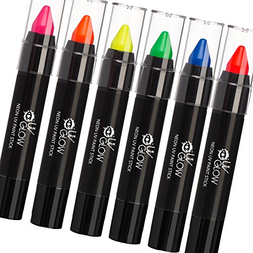 Neon Face Paint Stick by UV Glow - Genuine and original UV Glow product - glows brightly under UV Light! (Set of 6)