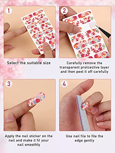 Kalolary Full Wraps Nail Polish Stickers, 14 Sheets Flowers Nail Stickers Decals Nail Design Stickers Colorful Flower Print Self-Adhesive with Na