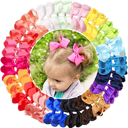 JOYOYO 40 Pcs Hair Bows for Girls Hair Clips Medium Size 3.5 Inch Grosgrain Ribbon Craft Toddler Pinwheel Bows In Pairs