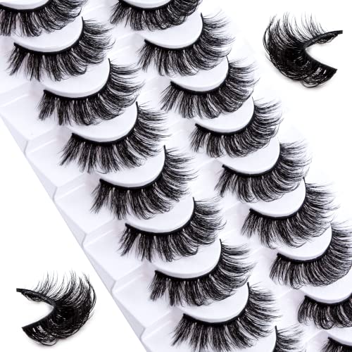 False Eyelashes Russian Strip Lashes 10 Pairs Reusable Natural Look 7D Faux Mink Lashes Fluffy Volume Wispy Fake Eyelashes Handmade Thick Soft Lo