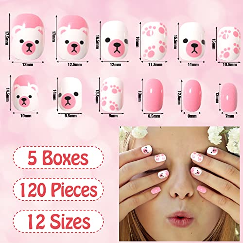 120PCS Kids False Nails,Scettar Kids Press on Nails Kids Stick on Nails Full Cover Kids Nails for Girls Kids Gift DIY Nail Art Decor 4 Boxes (Dif