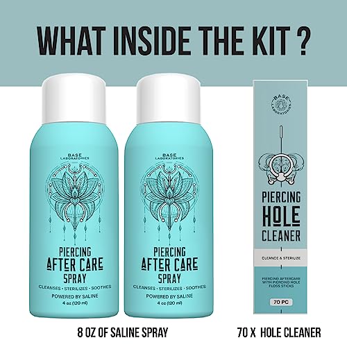 Base Labs Piercing Aftercare Spray Piercing Cleaning Solution | 240ml | Saline Solution Piercing | Cleanses & Soothes for Keloid Bumps on Ears &