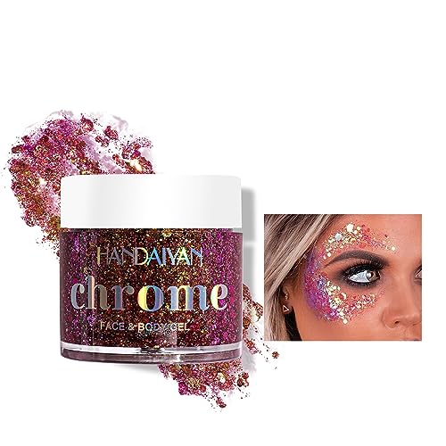 Body Glitter Gel, 50ML Face Glitters Body Gel Sequins Shimmer Liquid Eyeshadow, Mermaid Sequins Liquid Holographic Glitter Gel, Chunky Glitter fo