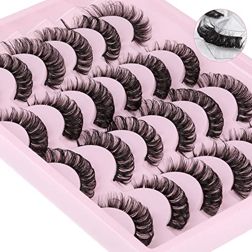 Newcally Russian Strip Lashes D Curl Wispy Fluffy False Eyelashes Natural Thick Volume Faux Mink Eye Lashes Reusable Handmade Like Fake Lashes Ex