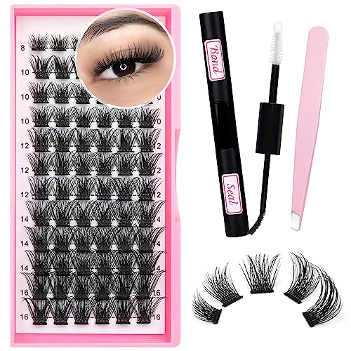 DIY Lash Extension Kit Cluster Lashes 240pcs Lash Cluster Individual Eyelash Extension Kit Natural D Curl Cluster Lash with Lash Bond and Seal, A