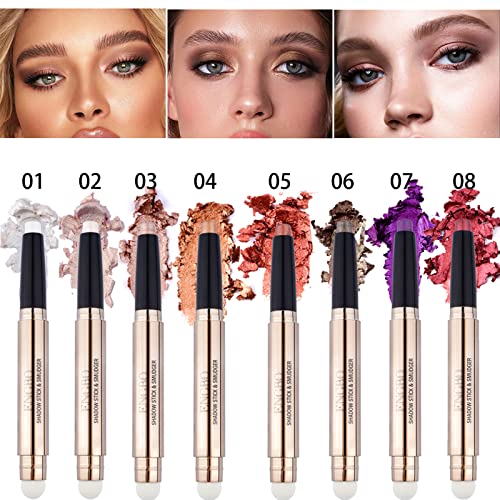 Glitter Eyeshadow Metallic Eye Shadow Stick,Pearl Shimmer Dual-Ended Eyeshadow Eye Brightener Highlighting Pen,High Pigmented,Cruelty Free,Smooth