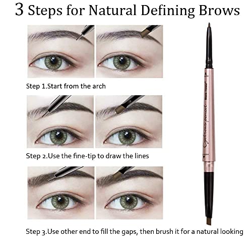 HeyBeauty Eyebrow Pencil with Brow Brush, Double Ended Eyebrow Pen, Automatic Makeup Cosmetic Tool (Dark brown)