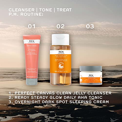 REN Clean Skincare Ready Steady Glow Daily AHA Tonic-Daily Facial Brightening - Exfoliate, Hydrate & Even Skin Tone with Resurfacing AHAs & BHAs