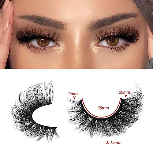 Ruairie False Eyelashes Cat Eye Lashes Fluffy Wispy Natural Eyelashes 20MM False Lashes Pack 8D Dramatic Volume Faux Mink Lashes Strip 7 Pairs