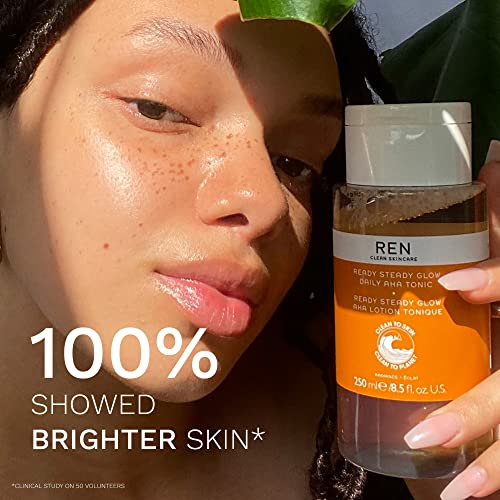 REN Clean Skincare Glow Tonic - Daily Facial Brightening - Exfoliate, Hydrate & Even Skin Tone with Resurfacing AHAs & BHAs - Cruelty Free & Vega