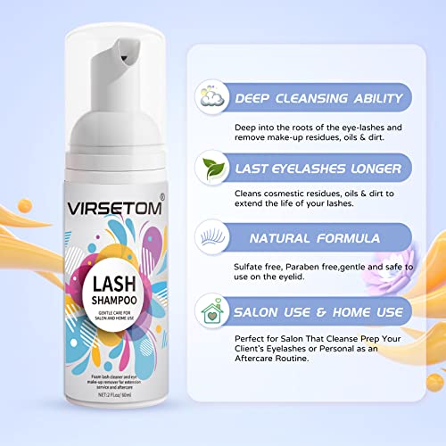 Eyelash Extension Cleanser, Eyelash Extension Shampoo For Eyelashes Cleansing and Extensions, Gentle Lash Shampoo 60ml + Brush + Mascara Wand, Pa