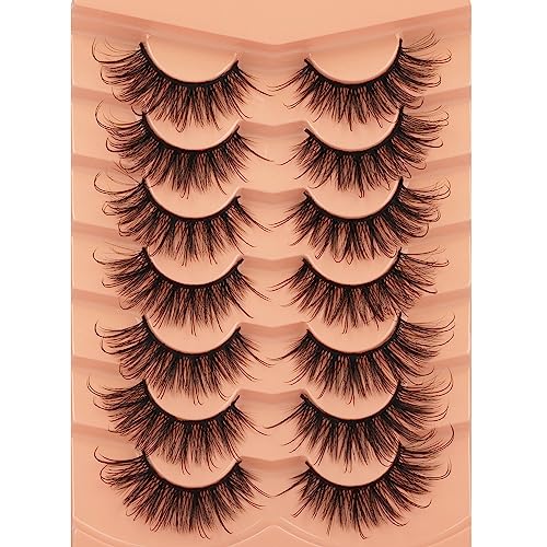 Ruairie False Eyelashes Cat Eye Lashes Fluffy Wispy Natural Eyelashes 20MM False Lashes Pack 8D Dramatic Volume Faux Mink Lashes Strip 7 Pairs