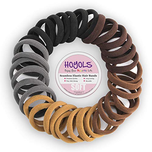 Soft Thick Seamless Cotton Hair Ties, Ponytail Scrunchies Head bands No Damage Crease for Women Girls Kids Poncytail Holder 100 Pieces (Brunette