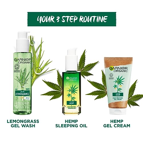 Garnier Organic Hemp Multi-Restore Gel Cream 50 ml, Soothing & Hydrating Moisturiser for Stressed & Sensitive Skin, Enriched with Vitamin E & Org