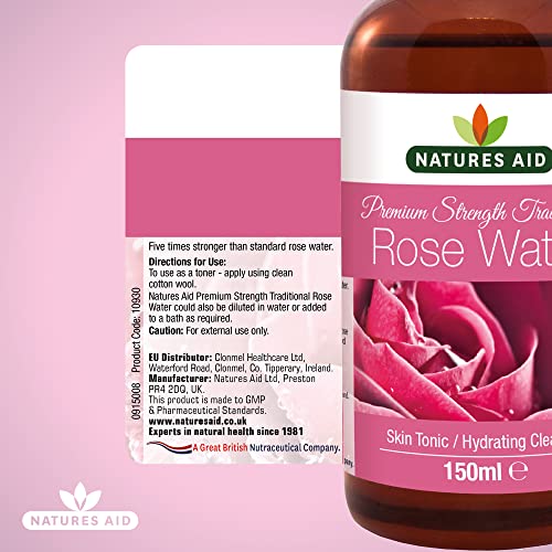 Natures Aid Premium Strength Traditional Rose Water, 150ml (Ingredients : Aqua , Alcohol, Rose Oil)