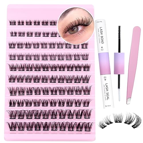 DIY Lash Extension Kit Cluster Lashes 240pcs Lash Cluster Individual Eyelash Extension Kit Natural D Curl Cluster Lash with Lash Bond and Seal, A