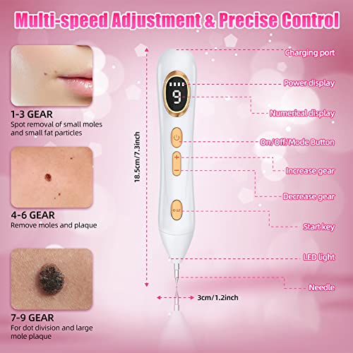 Augot Skin Tags Removal Pen, Professional Mole Remover Pen kit Portable USB Rechargeable Skin Tag Removal Pen with 9 Modes LCD Display Replaceabl