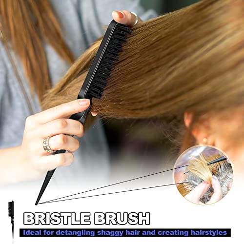 Qufiiry 3Pcs Slick Back Hair Brush Set, Double-Sided Edge Brush, Hard Bristle Brush and Rat Tail Hair Comb, Teasing Hair Edge Brushing, Slicking