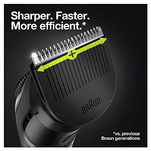 Braun Beard Trimmer Series 5 & Hair Clippers with Gillette Fusion5 ProGlide Razor, 39 Length Settings, UK 2 Pin Plug, BT5260, Black/Silver