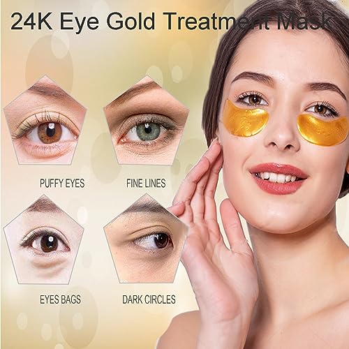 24K Gold Eye Mask, Jiasoval 16 Pairs Under Eye Patches Skin Treatment Mask, Crystal Collagen Under Eye Mask for Reducing Dark Circles, Moisturizi