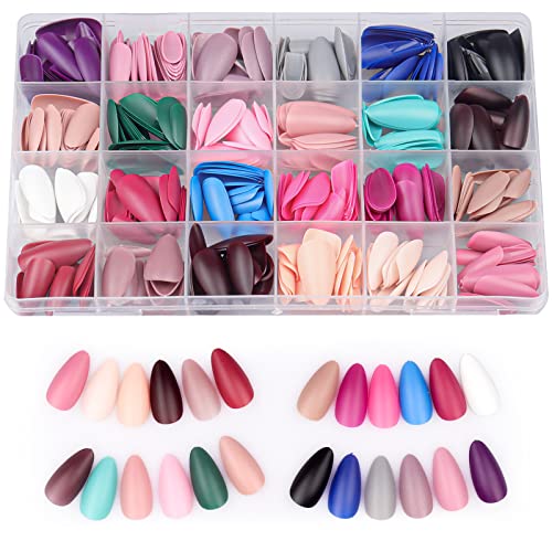 JUSTOTRY 24 Packs (576 PCS) Matte Almond Press on Nails Medium,Acrylic Oval False Nails with Glue and Nail File,Reusable Stick on Nails Short wit