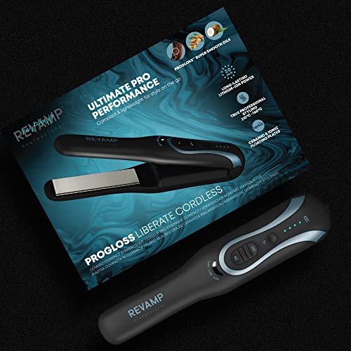 REVAMP Progloss Liberate Shine Cordless Straightener, Ceramic Compact Straightener with Lithium-Ion Technology for Frizz-Free Hairstyles, Infused