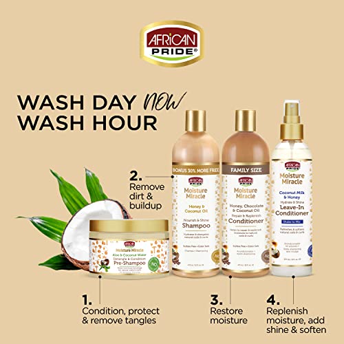 African Pride Moisture Miracle Aloe & Coconut Water, Detangle & Condition Pre- Shampoo 12 oz