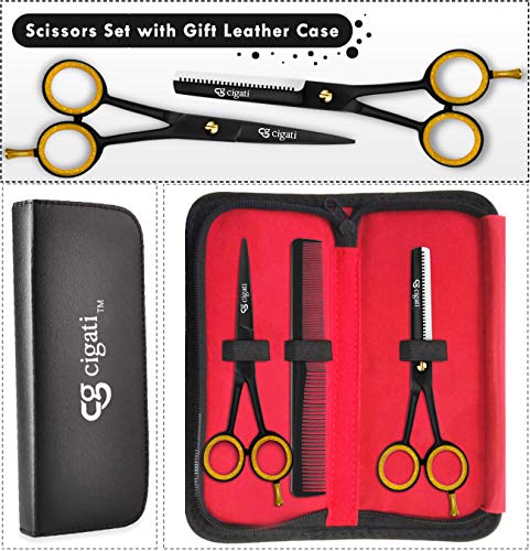 Cigati Hairdressing Scissors | 6.5 Inch Hair Scissors Thinning Scissors Set | Stainless Steel Razor Edge Blades | Barber Hair Cutting Professiona