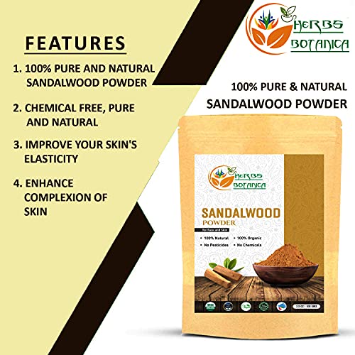 Herbs Botanica Chandan (Sandalwood) Powder Organic 100gm / 3.52 oz For Skin, Face Pack, Face Mask, Worship Tilak, Auspicious Occasions 100% Natur