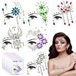 Face Gems Glitter 6PCS Festival Face Stickers Self-Adhesive Face Jewels Crystal Rhinestone Temporary Tattoo for Face Eyes Body Rave Festival Part