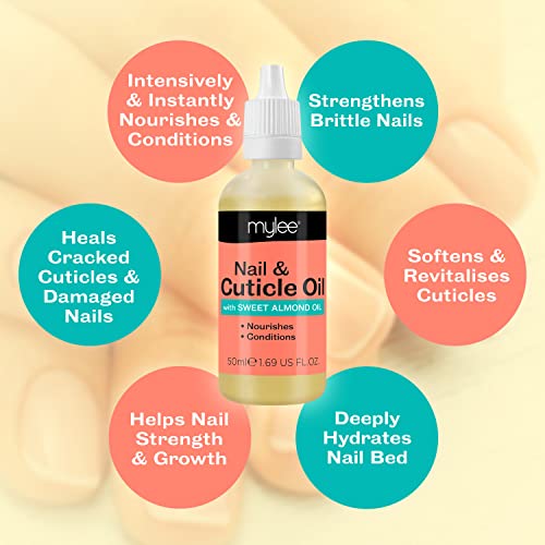 Mylee Sweet Almond Nail & Cuticle Oil 50ml, – Deeply Hydrating & Nourishing Cuticle Conditioner Oil, Non-Greasy Formula and Leaves No Sticky Resi