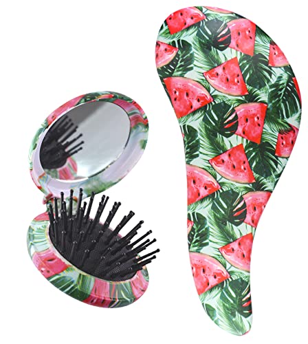 Standelli Professional Hair Care – Watermelon Hair Brush Gift Set for Women and Teenage Girls with a Detangler Hair Brush & a Mini Folding Brush