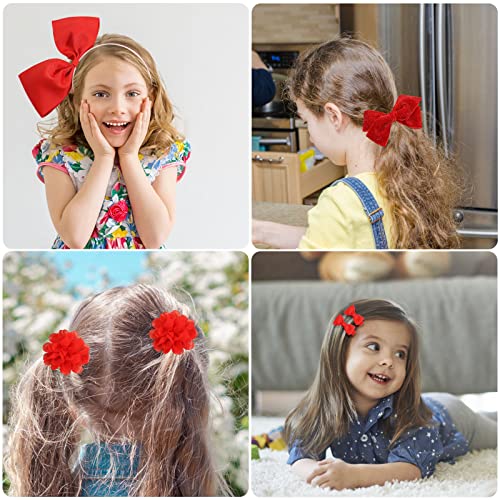 Bekecidi 23 PCS Girls School Hair Accessories Red Bow Hair Clips Elastic Hair Bands Bow Headband Ribbon Hair Barrettes Hair Accessories for Toddl