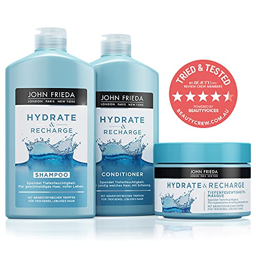 John Frieda Hydrate & Recharge Shampoo 250 ml, Hydrating Shampoo for Dry, Damaged Hair, Moisturising Shampoo for Stressed Hair